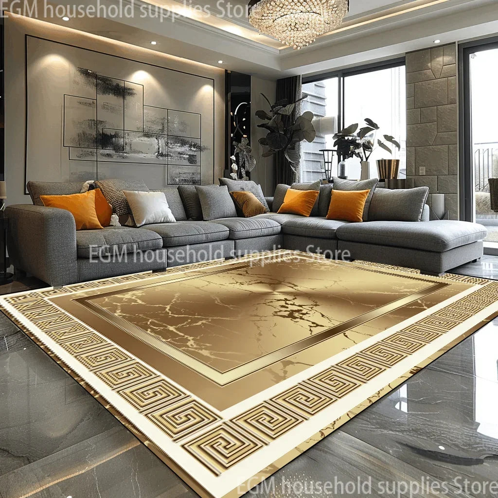 European Style Luxury Large Rugs for Living Room Black Gold Parlor Sofa Carpet Non-slip Easy Cleaning Soft Rug Coffee Tables Mat