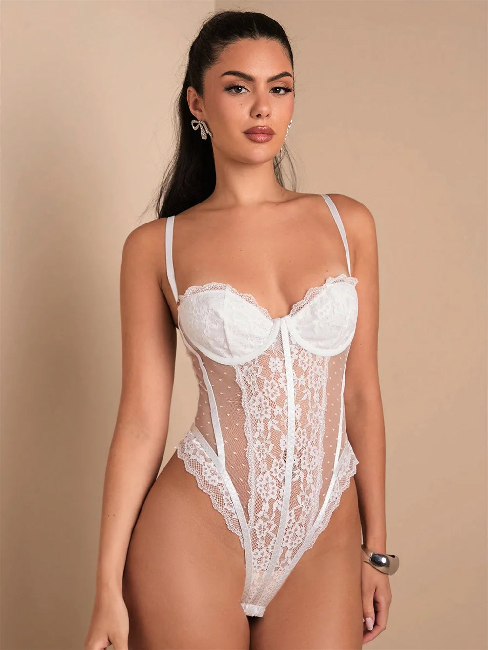 Lace Edge Bodysuits Women Slim Jumpsuits Summer Fashion Sexy Lingеrie Halter Bodyshaper Nightclub Breathable Mesh Shapewear Tops