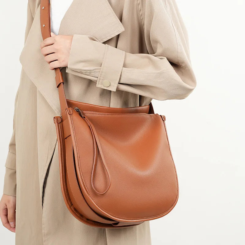 Women's Genuine Grade Cow Leather Bag Luxury Designer Ladies Shoulder Crossbody Purse Bag Female Cowhide Large Capacity Tote Bag