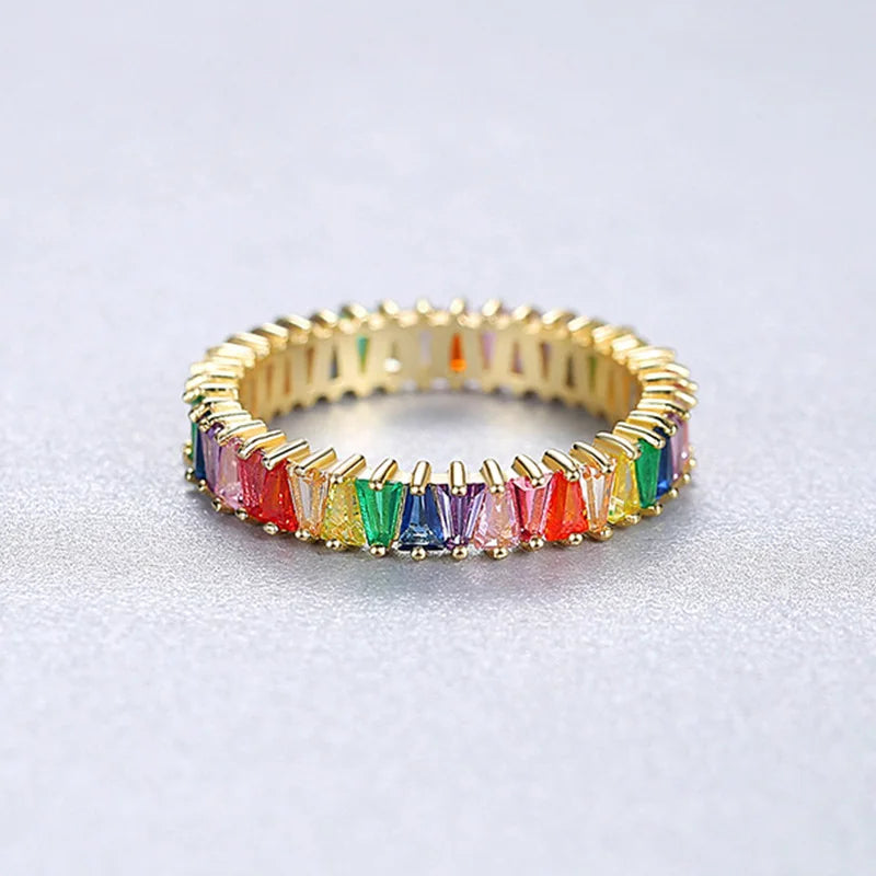 24K Gold Plated Colorful Crystal Gold Rings Turquoise Engagement Wedding Anniversary Ring Light Luxury Fashion Jewelry Gifts A40