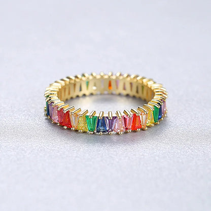 24K Gold Plated Colorful Crystal Gold Rings Turquoise Engagement Wedding Anniversary Ring Light Luxury Fashion Jewelry Gifts A40