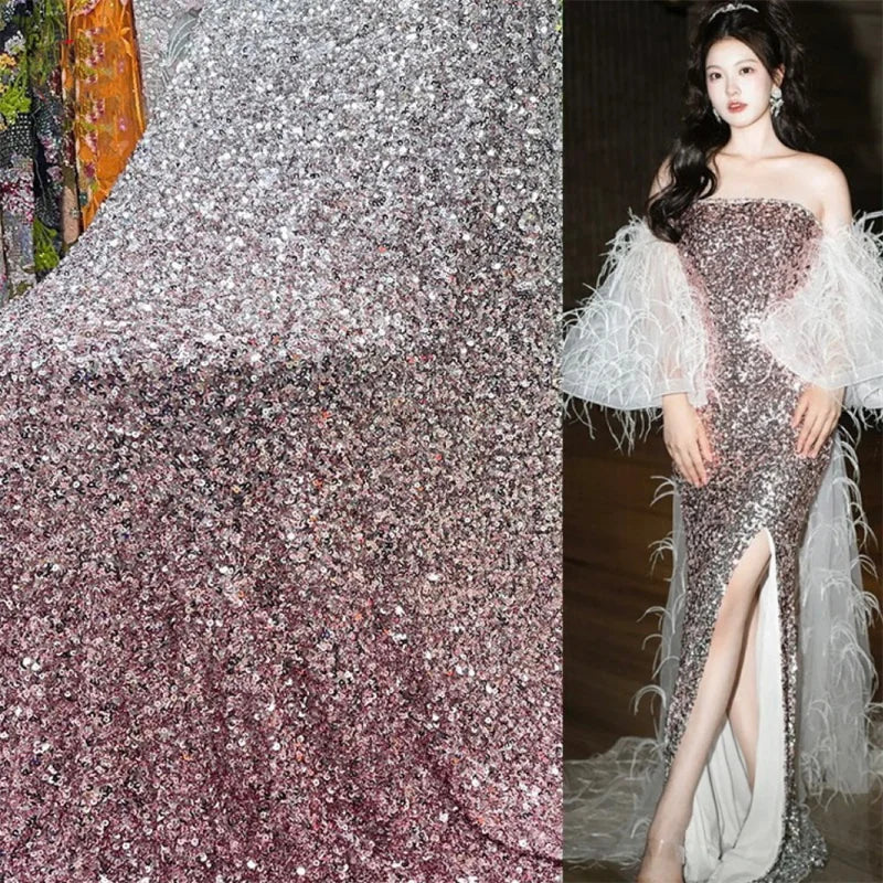Gradient Sequins Embroidered Stretch Tulle Fabric for DIY Sewing Evening Dress Garment Accessories Clothing Fashion Cloth