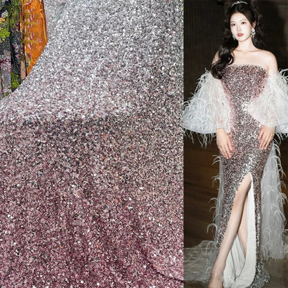 Gradient Sequins Embroidered Stretch Tulle Fabric for DIY Sewing Evening Dress Garment Accessories Clothing Fashion Cloth