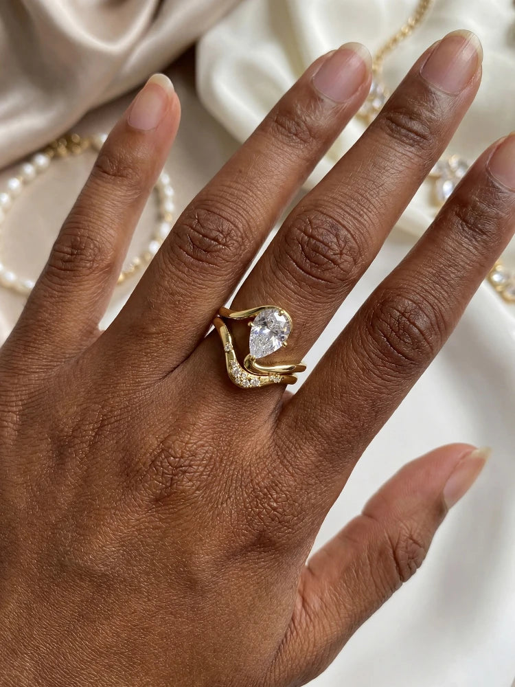 925 Sterling Silver Simple Fashion Water Drop Zircon Ring For Women Engagement Wedding Luxury High Quality Fine Jewelry