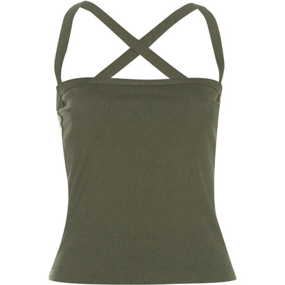 Sisterlinda Low-Neck Vest Women Cross Shoulder Strap Solid Skinny Stretch Sexy Midnight Hottie Beach Party Sporty Basis Tops