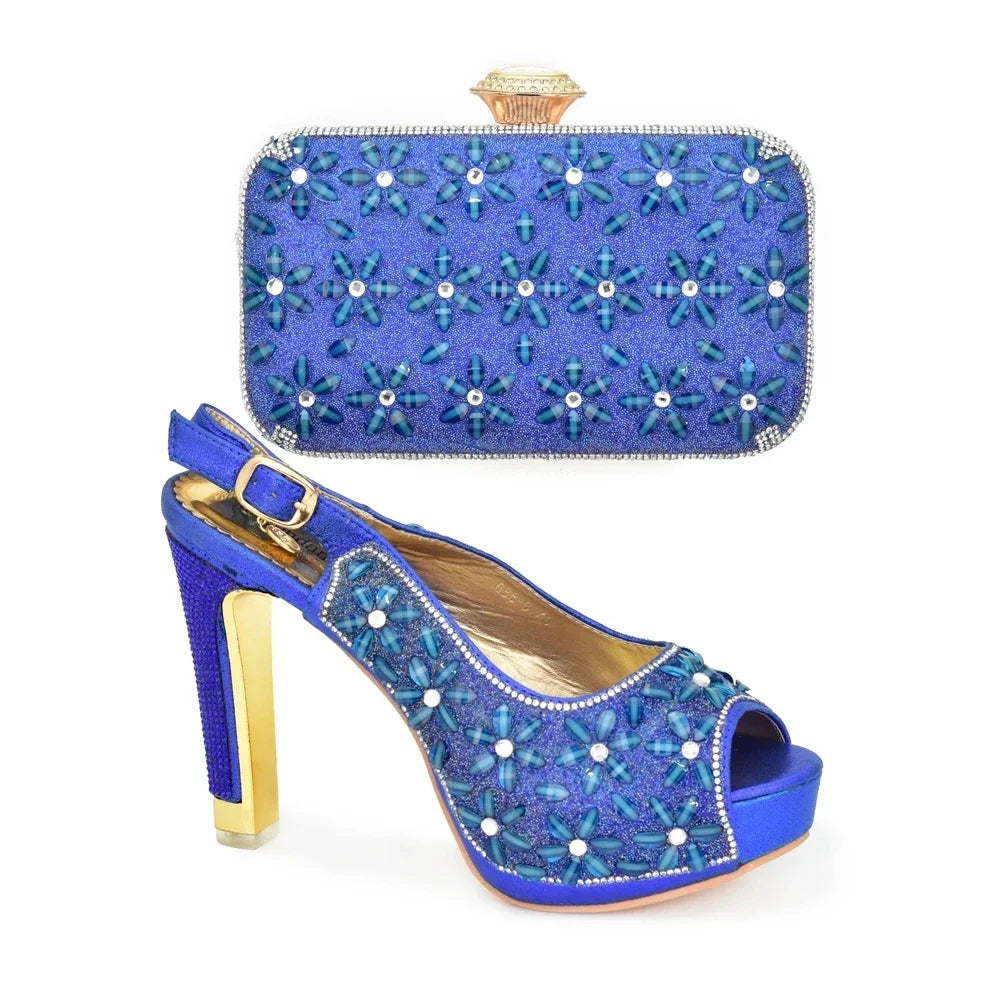 2025 Italian Shoes and Bags Set Decorated with Rhinestone Buckle Heel Women Shoes African Shoes with Matching Bags High Quality