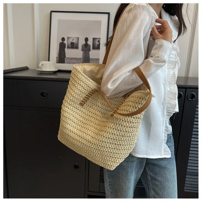 Hand-woven Women's Shoulder Handbag Bohemian 2025 Summer Fashion Straw Beach Tote Bag Travel Shopper Weaving Shopping Bags