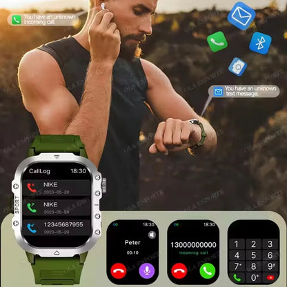 2026 New Military Outdoor Smart Watch Men's GPS Flashlight Bluetooth Call 2.01" AMOLED Screen 3ATM Waterproof Sports Smartwatch