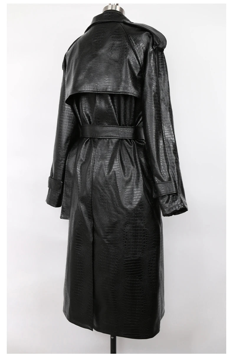 Nerazzurri Spring Autumn Long Oversized Colorful Snakeskin Print Patent Leather Trench Coat for Women Belt Runway Fashion 2022