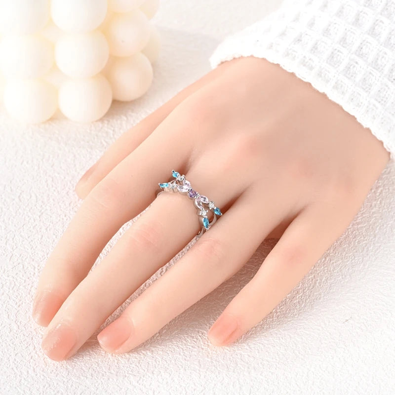 LAZA 925 Sterling Silver Colorful Rings Sparking Zirconium Bowknot Moon Sun Original Ring For Women Anniversary Wedding Gifts