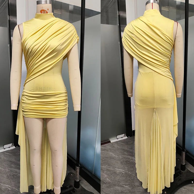 Doyerl Elegant One Shoulder Cocktail Dresses for Woman Party Club Birthday Formal Prom Ruched Mermaid Bandage Bodycon Mini Dress
