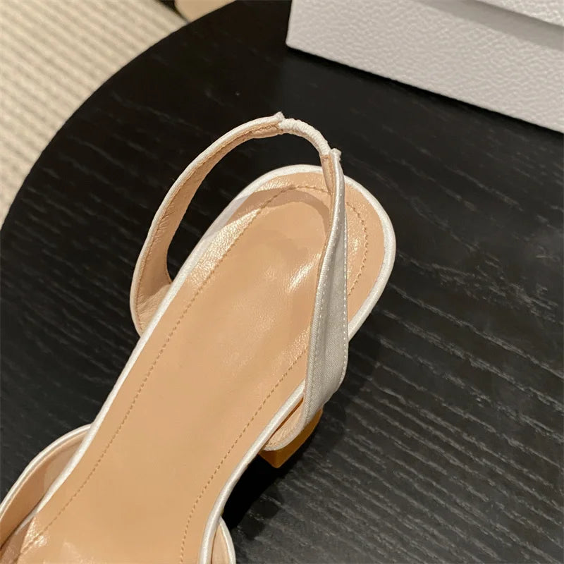 Liyke Fashion Sequined Crystal Bowknot Women Pumps Sexy Pointed Toe Red High Heels Wedding Banquet Shoes Ladies Slingback Sandal