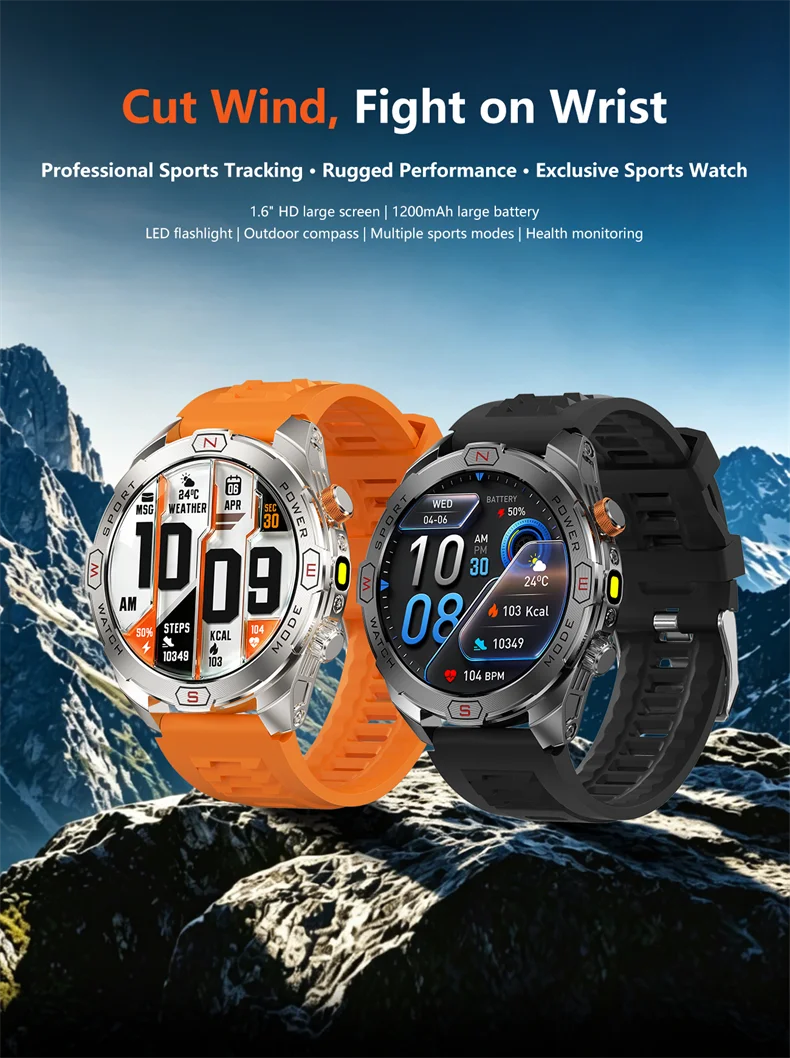 ChiBear Genuine Military Smart Watch Men: 1200 mAh Battery Compass GPS Sports Outdoor Watch Bluetooth Call Smartwatch 2026 New