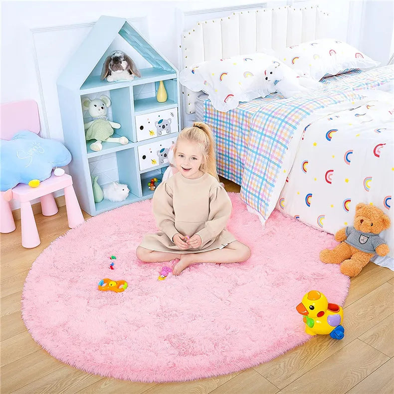 Round Fluffy Soft Area Rugs for Kids Room Princess Castle Plush Shaggy Carpet Cute Circle Nursery Rug Home Decor Circular Carpet