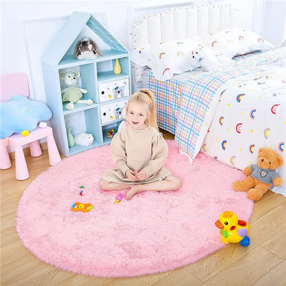 Round Fluffy Soft Area Rugs for Kids Room Princess Castle Plush Shaggy Carpet Cute Circle Nursery Rug Home Decor Circular Carpet