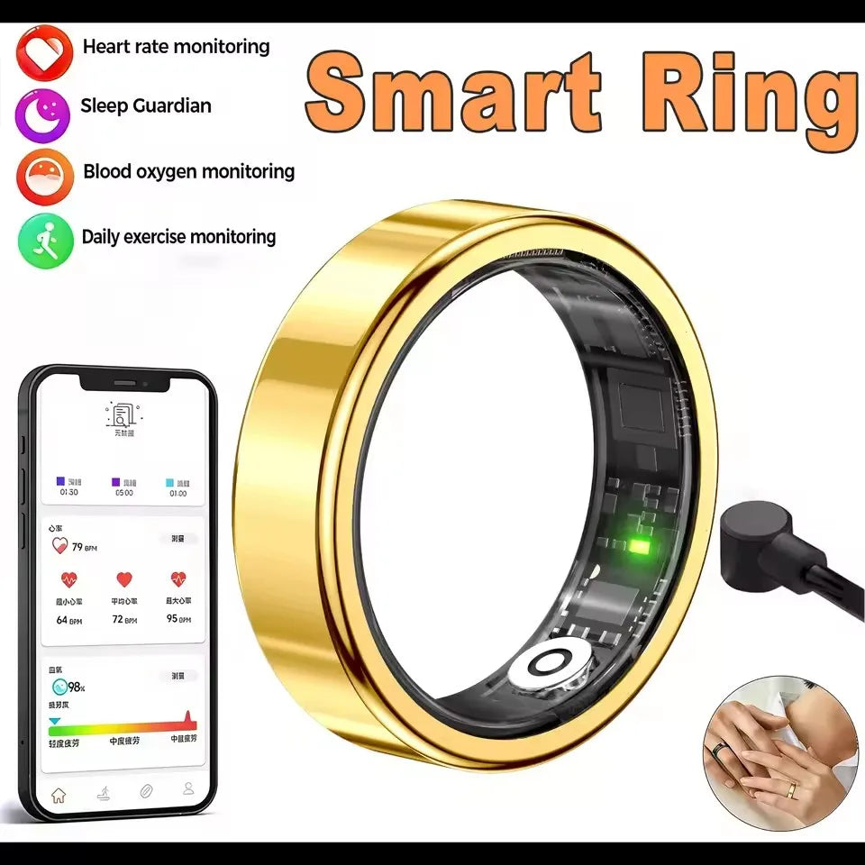 2026 New Smart Ring Heart Rate Blood Pressure Sleep Monitoring Motion Tracking IP68 Waterproof Men Women Smart Ring Holiday Gift
