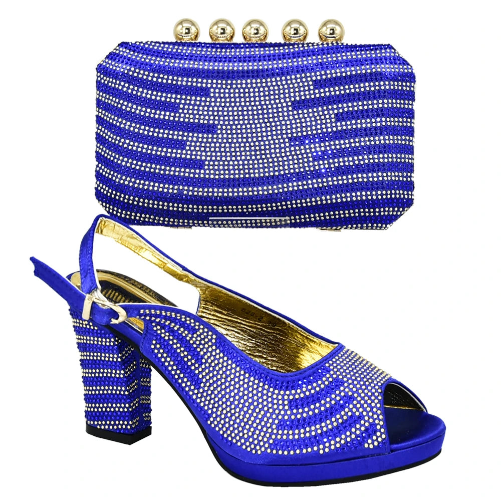 Fashion Shoes and Bag for Party Wedding African Women Wedding Shoes and Bag Set Decorated with Rhinestone Luxery Shoes Women