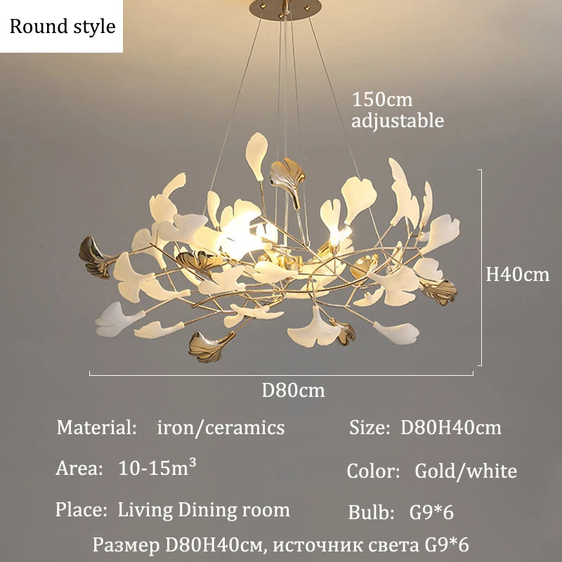 Modern Ceramics Chandeliers Home Ginkgo Biloba Decoration Villa Living Room Lighting Pendant Lamps Indoor Hanging Lights Fixture