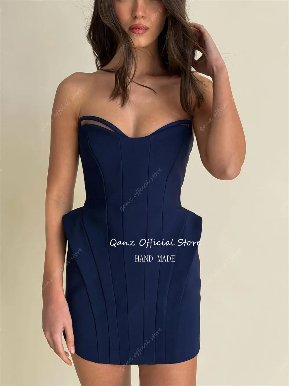 Qanz Sexy Mini Prom Dresses Black Satin Sweetheart Short A Line Vestido De Gala Backless Birthday Dress Ror Woman Customized