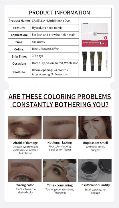 ICONSIGN Natural Vegan Brow Tint Kit 3 in 1 Camellia Extract Gentle Long Lasting No Need Mixing Easy Use Eyelash&Eyebrow Dye Set