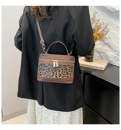 Fashion Round Bucket Bags For Women's Daily Used, Leopard Pattern Crossbody Shoulder Bag For Commuting, Casual Ladies Handbags
