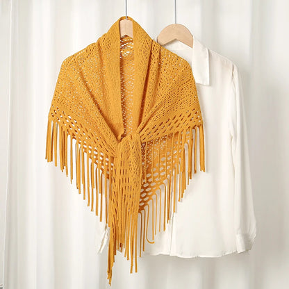 Hot Sale Knitted Cotton Tassels Shawls Scarf Woman Soft High Quality Wraps Ladies Travel Beach Cape Femme Hollow Fashion Scarves