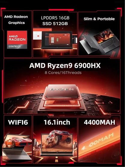 ACEMAGIC AMD Ryzen 9 6900HX Gaming Laptop 16 Inch IPS Display 16GB LPDDR5 512GB NVMe SSD Radeon 680M Graphics Windows 11 Pro WiF