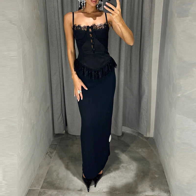2026 Elegant Lace Patchwork Waist Party Blouse Women Fashion Hight Street Slim Vest Sexy Off Shoulder Sleeveless Suspender Tops