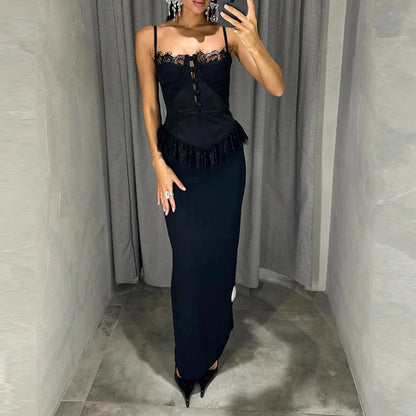 2026 Elegant Lace Patchwork Waist Party Blouse Women Fashion Hight Street Slim Vest Sexy Off Shoulder Sleeveless Suspender Tops