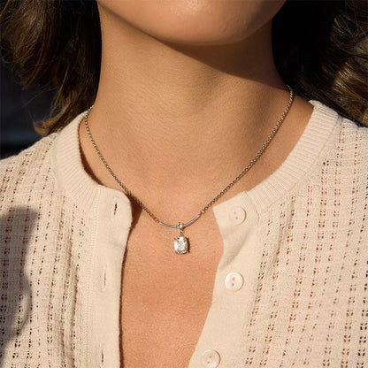 OXTAO Big Moissanite Smile Necklaces 7x9mm Cushion Cut D VVS1 for Women Exquisite Pendant Necklaces Clavicle Chain Fine Jewelry Gift 14K Gold Filled
