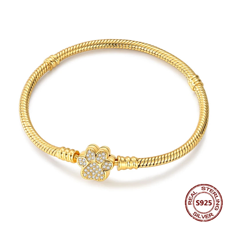 Silver 925 Bracelet Original Bracelets Colorful Zircon Heart Flower Cat Snake Chain For DIY Charms 17-20CM Luxury Jewelry Gifts