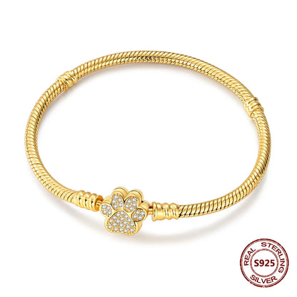 Silver 925 Bracelet Original Bracelets Colorful Zircon Heart Flower Cat Snake Chain For DIY Charms 17-20CM Luxury Jewelry Gifts
