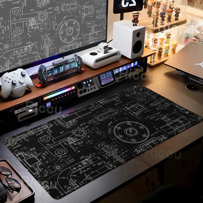 Engineer Mechanical Drawing Mousepad Black Large Mouse Pad HD XXL Minimalism Mousemat Rubber Carpet Desk Mat PC Gaming Accessory