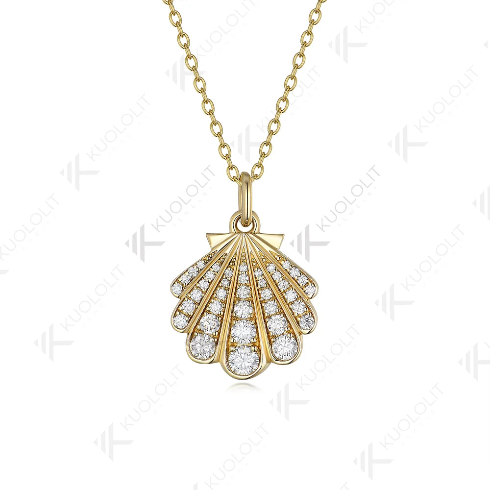 Kuololit 0.8CTW Moissanite Necklace Solid 10k 14k Yelllow Gold for Women Luxury Jewelry Shell Shape Wedding Engagement Christmas