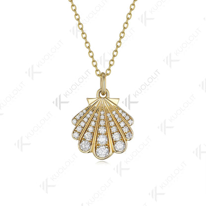 Kuololit 0.8CTW Moissanite Necklace Solid 10k 14k Yelllow Gold for Women Luxury Jewelry Shell Shape Wedding Engagement Christmas