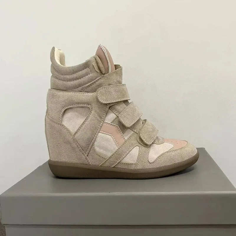 Women's Ankle Boots 2026 New Genuine Leather 8CM Hidden Heel Women Platform Sneakers Fashionable Splice Color Design Women Shoes
