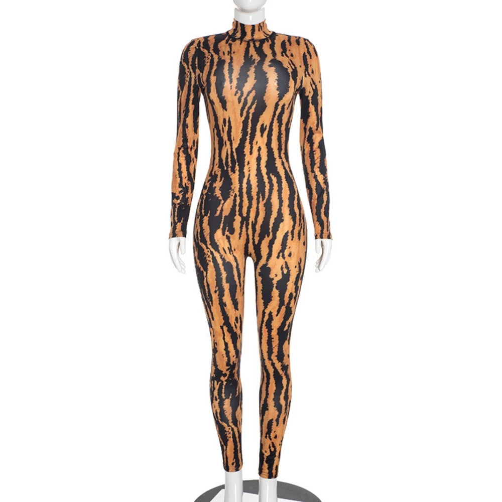 HLJ&GG Autumn Stripe Print Backless One Piece Jumpsuits Women Round Neck Long Sleeveless Slim Playsuits Sexy Overalls Streetwear