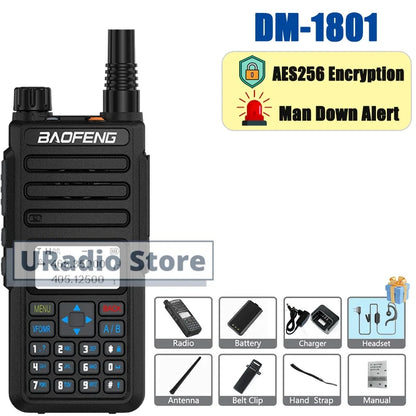 Baofeng DM-1801 DMR Digital Walkie Talkie Radio AES256 Man Down Seamless Roaming SMS Customizable Side Button Dual Band DR-1801