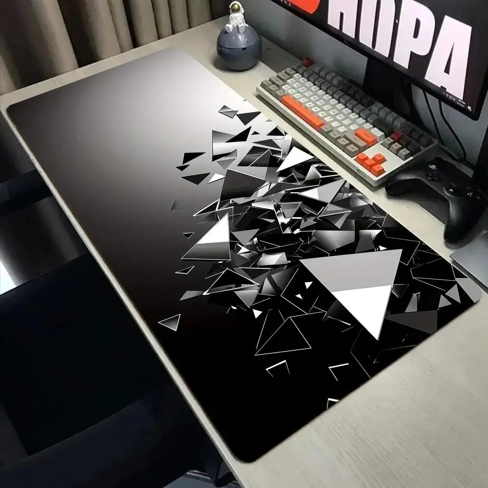 Black and Gray Polygon Pattern Mouse Pad Desk Mat Stitched Edge Non-Slip Gaming Mats PC Accessories Keyboard Desk Pad Mauspad