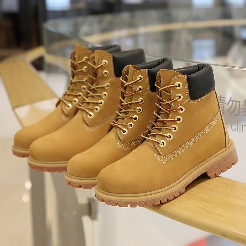 Motorcycle anti slip retro yellow boots waterproof high couple riding classic cruise shoes men women retro durable shoes