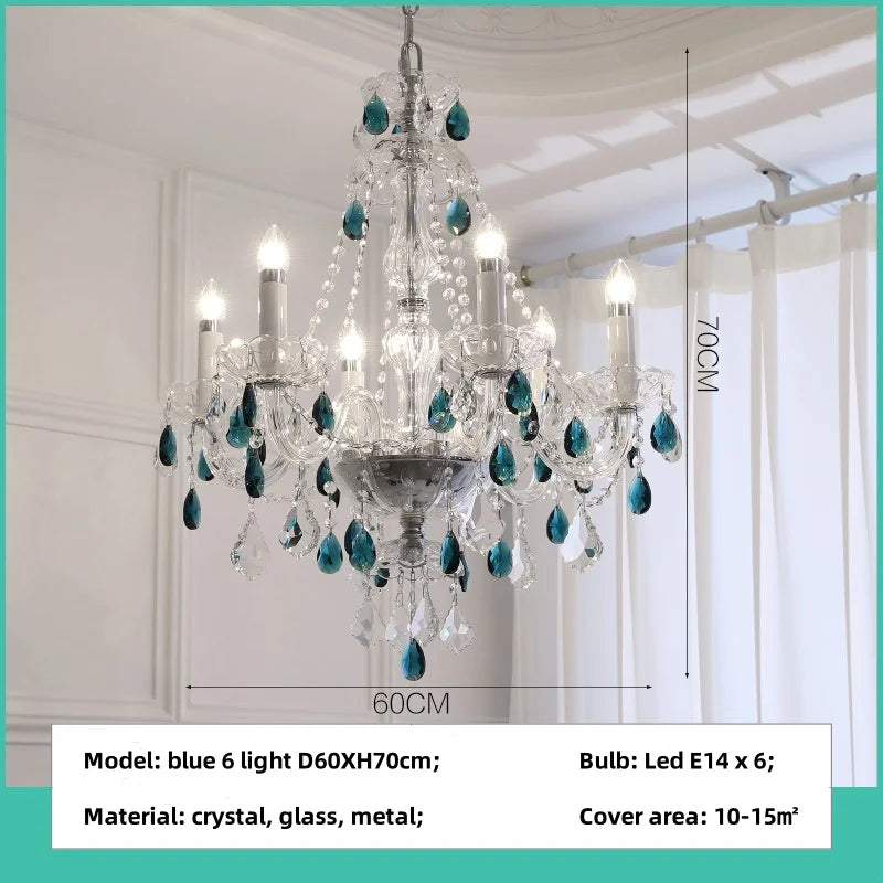 French Romantic Crysatl Candle Chandelier Luxury Glass Pink E14 Pendant Lights Living Room Art Decor Led Lamparas Bedroom Lamp