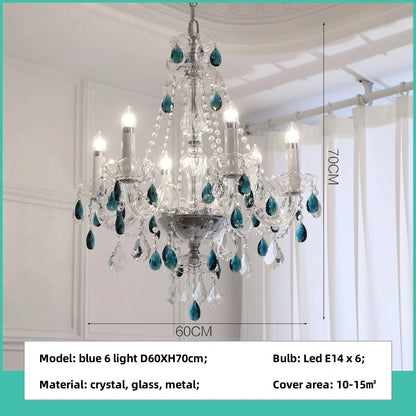 French Romantic Crysatl Candle Chandelier Luxury Glass Pink E14 Pendant Lights Living Room Art Decor Led Lamparas Bedroom Lamp