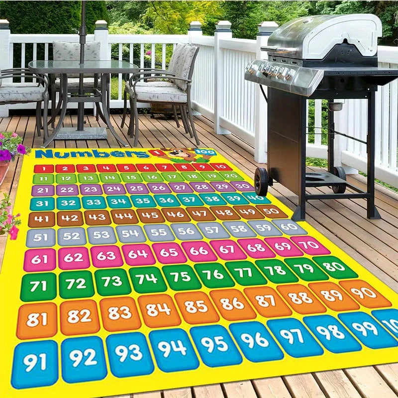 [Colorful, Crystal Velvet Mat] Durable Polyester Crystal Velvet Mat | Arabic Numerals 1-100, Colorful Number Grid Design on Yell