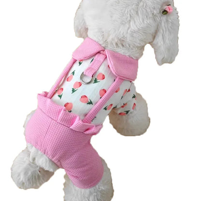 Sweet Pet Clothes Floral Print Dog Jumpsuit Overalls Pink O-Neck Pajamas Tracksuit For Small Medium Dogs Dachshund Puppy Onesie