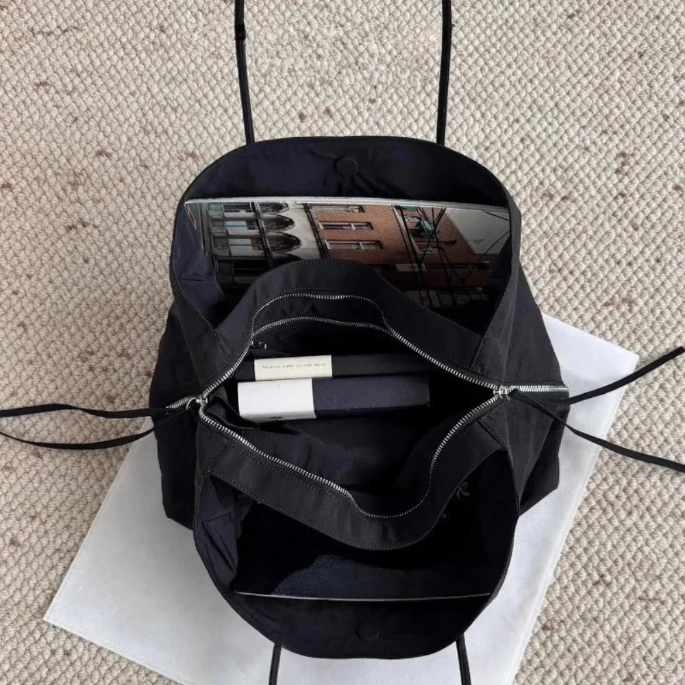 Nylon Women's Commuter Tote Bag Minimalist Large-capacity Tote Bag Ladies Multi-layer Waterproof Computer Shoulder Nylon Handbag