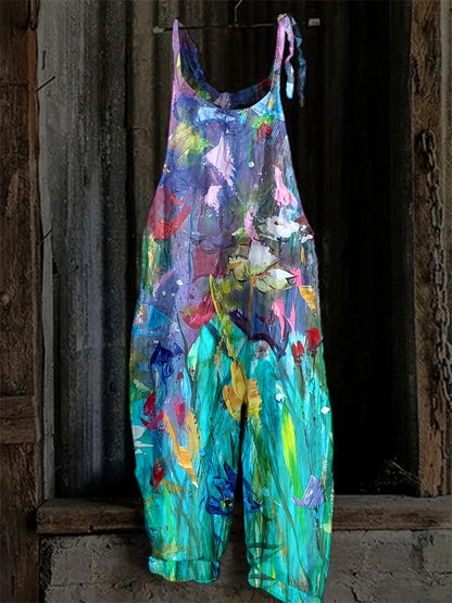 New Women's Sling Bodysuit Pants Sleeveless Floral Printed Wide Leg Pants Casual Outdoor Loose Backless Comfortable Breathable