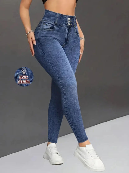 Women's Imitation Comfortable Tummy Control Fitness Gym Yoga Pants Daily Wear Tummy Control Hip Lifting Skinny Yoga Pants
