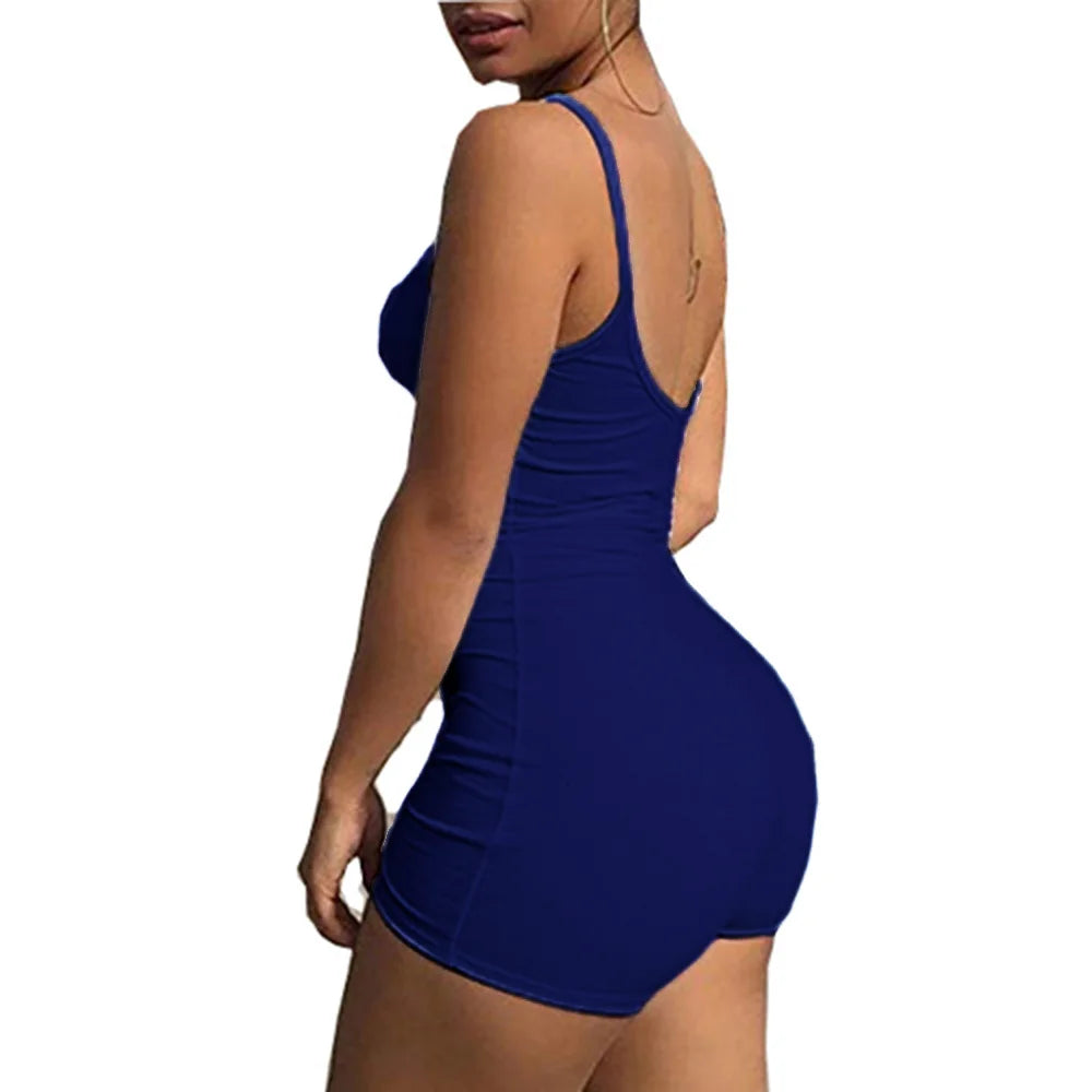 Women Spaghetti Rompers for Women Sexy Condole Super Short Playsuits Summer Solid Shorts Strap Low-Cut Back Romper