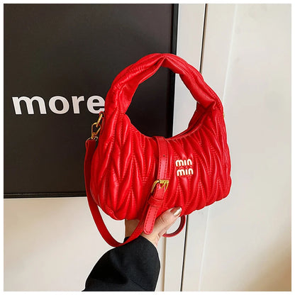 Fashion Pleated Cloud Shoulder Bags for Women Removable Shoulder Strap Crossbody Bag PU Handbags Ladies Shopping Small Bag Purse