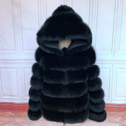 Fur Coat Women's Winter Coats Overcoat Female Fur Jackets For Women Long Sleeves Hood womans Real fur coats Real Fur Clothing